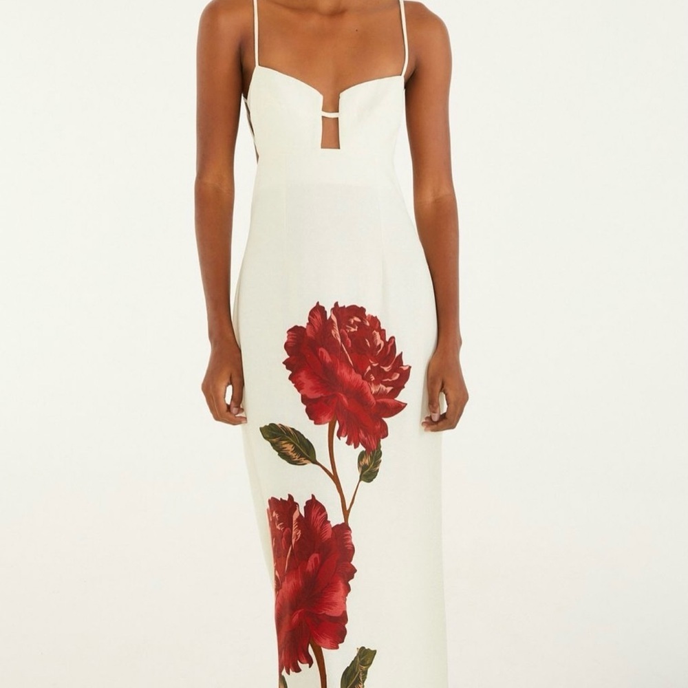 FARM Rio  White Dress with Red Floral Design Size L - Picture 3 of 10